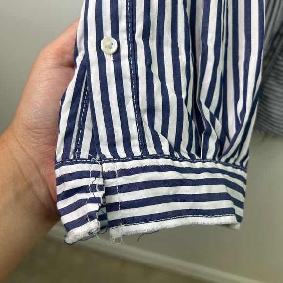 Niko And… Striped Button Down Shirt Women’s Long‎ Sleeve Artsy Cotton Navy Japan - Picture 4 of 16